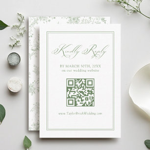 RSVP QR-Code für Vintage Weiß- und Grüne Hochzeit Begleitkarte