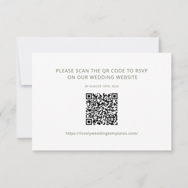 RSVP QR-Code-Karte für Minimalistische Sage Green  Mitteilungskarte (Rückseite)