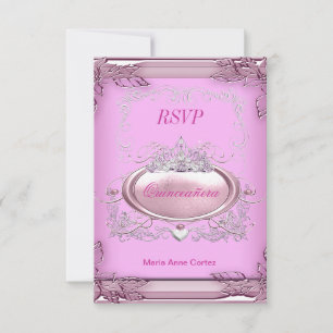 RSVP Quinceañera 15. Geburtstag Pink Weiß Silber Karte