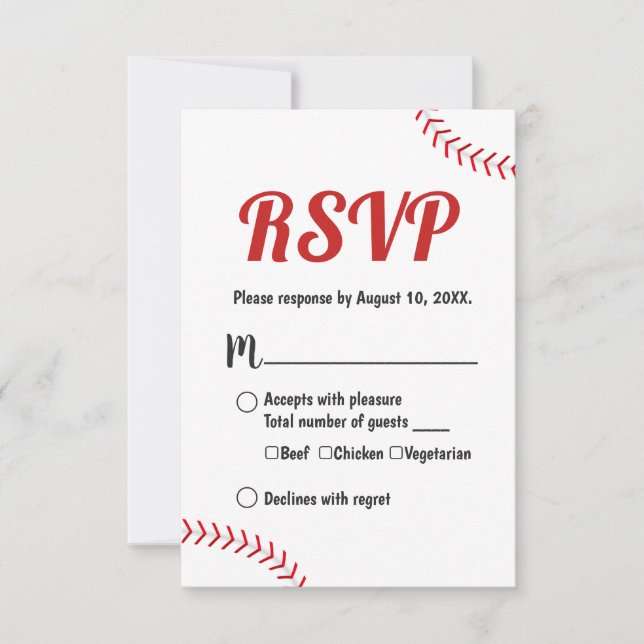 RSVP-Reaktion auf Baseball Themed Sports Wedding RSVP Karte (Vorderseite)