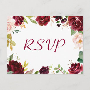 RSVP-Reaktion auf Burgund Blush Chic Floral Weddin Postkarte