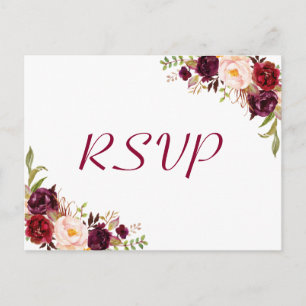 RSVP-Reaktion auf Burgundy Blush Floral Wedding Postkarte