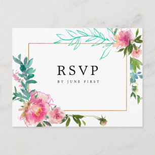 RSVP-Reaktion auf die Hochzeit von rosa Floral Wat Einladungspostkarte