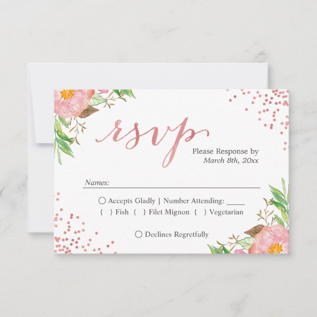 RSVP-Reaktion auf die Hochzeitskur von Aquarellfar RSVP Karte (Vorderseite)