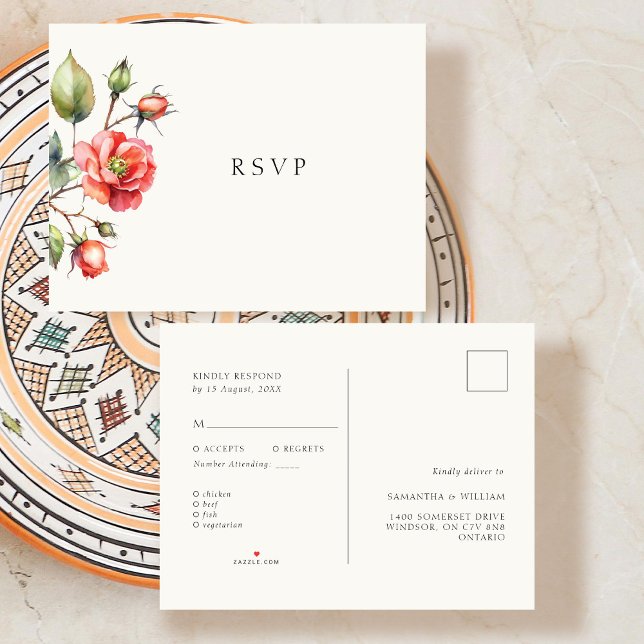 RSVP-Reaktion auf die Rose von Wasserfarben Ankündigungspostkarte (Von Creator hochgeladen)