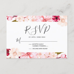 RSVP-Reaktion auf Hochzeiten in Burgund und Rosa RSVP Karte
