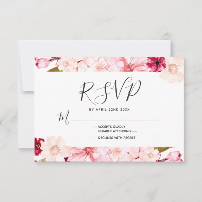 RSVP-Reaktion auf Hochzeiten in Burgund und Rosa RSVP Karte (Vorderseite)