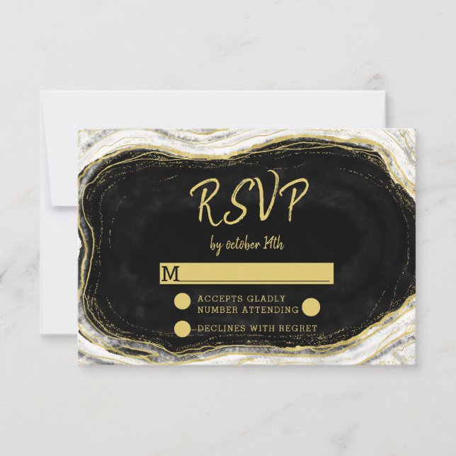 RSVP-Reaktion auf Hochzeiten in Schwarz-weißen und RSVP Karte (Vorderseite)