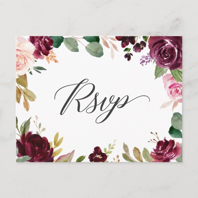 RSVP-Reaktion auf Lila Blush-Blues-Hochzeit Postkarte (Vorderseite)
