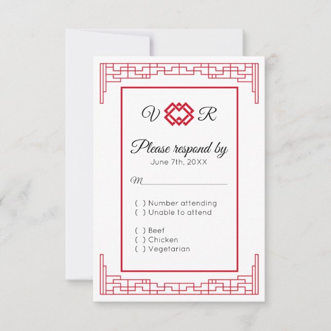 RSVP-Reaktion auf Red Black Wedding RSVP Karte (Vorderseite)
