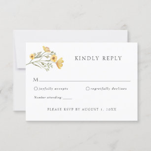 RSVP-Reaktion auf zarte Wildblume Gelb Hochzeit Einladung