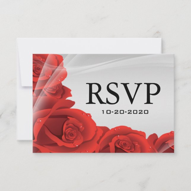 RSVP-Reaktionskarten für Hochzeiten und Rote Rose RSVP Karte (Vorderseite)