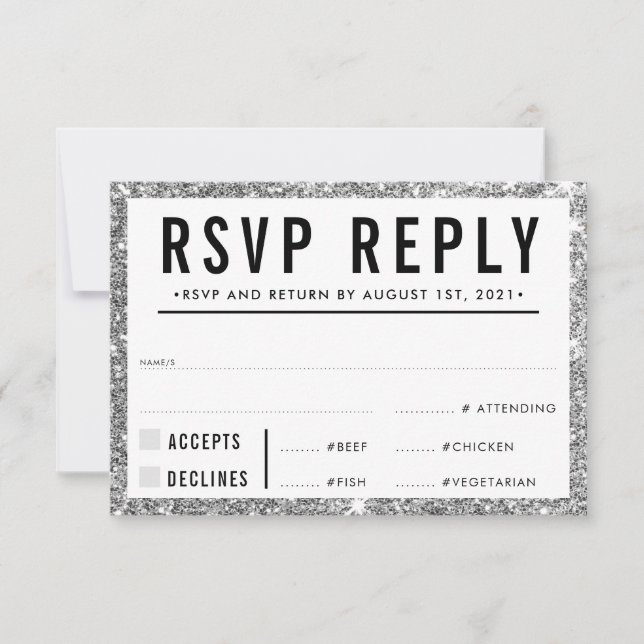 RSVP REPLY RESPONSE simple modern silver glitter (Vorderseite)