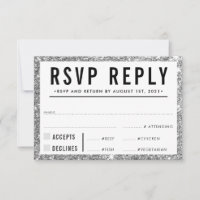 RSVP REPLY RESPONSE simple modern silver glitter