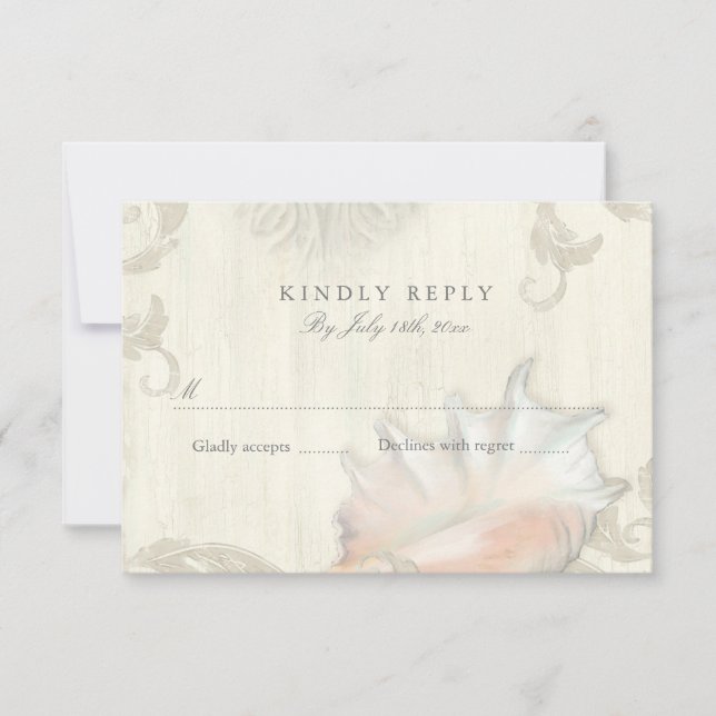 RSVP Response Beach Seashell Conch Shell Holz Karte (Vorderseite)
