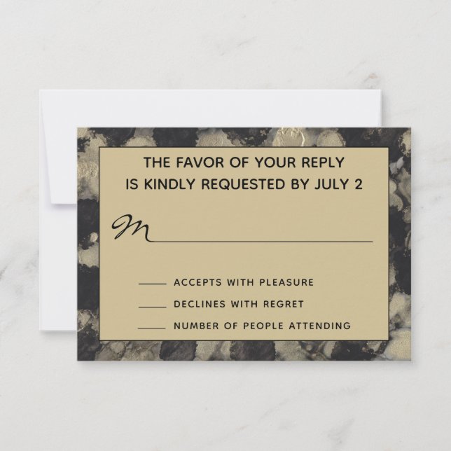 RSVP Response Card Hochzeit Elegantes Gold und Sch (Vorderseite)