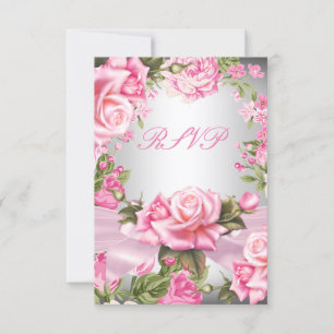 RSVP Rosa Rosen-Schleife Silber Floral Geburtstags Karte
