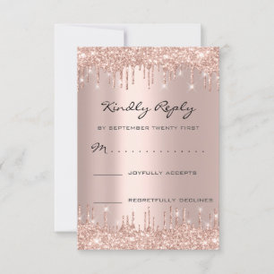 RSVP Rose Blush Tropfen Glitter Hochzeit Geburtsta Karte