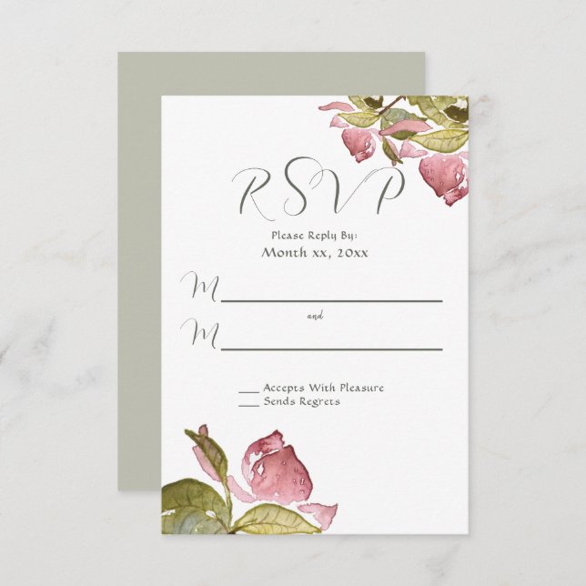 RSVP-Rose für Hochzeiten weich rosa RSVP Karte (Vorne/Hinten)