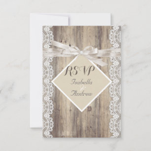 RSVP Rustikale Hochzeit Beige Weiße Spitze Holz Karte