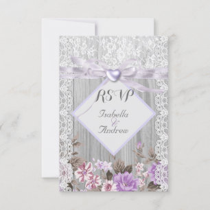 RSVP Rustikale Holz Blumen Hochzeit Lavendel Spitz Einladung