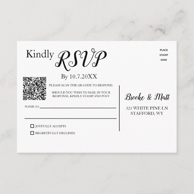 RSVP scannen Sie den QR-Code oder senden Sie die A Karte (Vorderseite)