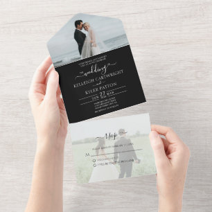RSVP Schwarz 2 Foto All-in-One-Hochzeitseinladung All In One Einladung