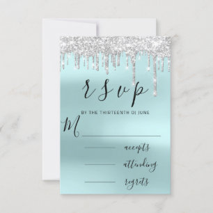 RSVP Schwarz Grau Silber Aqua Tropfen Hochzeit Karte