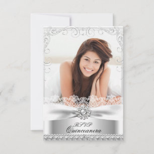 RSVP Silver Bow & Lace Quinceanera Geburtstag Einladung