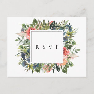RSVP Song Request for Navy Coral Floral Wedding Einladungspostkarte