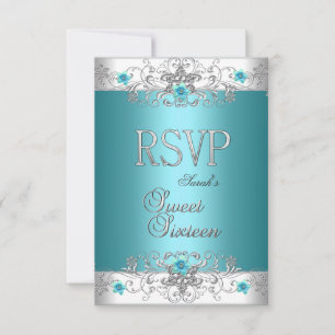RSVP Sweet Sixteen 16 Party Türkis Blau Diamant Karte