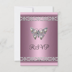 RSVP Sweet Sixteen Geburtstag Satin Rosa Schmetter Einladung