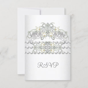 RSVP Tiara Silber Weiße Perle Diamant Karte