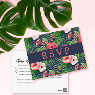 RSVP (Tropical Floral Hibiskus Navy) Postkarte