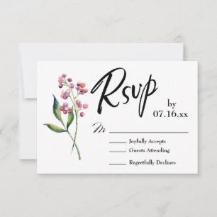 RSVP-Typografie mit Wasserfarbe-Blüten und Beeren RSVP Karte