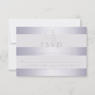 RSVP    Violette Silber-Schimmer-Streifen-Monogram Karte