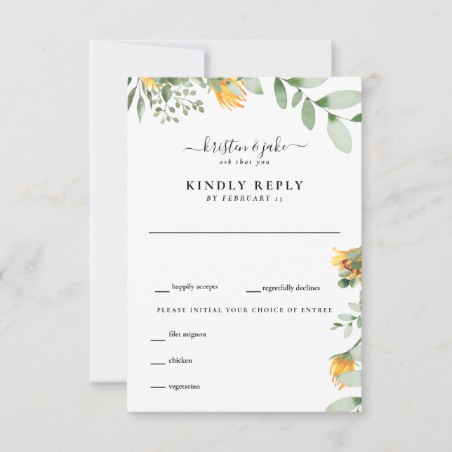 RSVP (Watercolor Sunflower & Foliage Wedage) (Vorderseite)