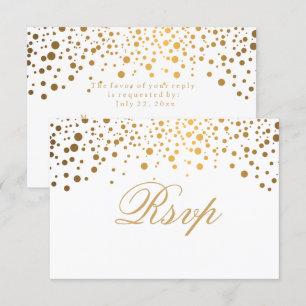 RSVP Weiß und Konfetti Goldpunkt Hochzeit Einladung