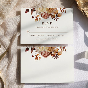 RSVP (White Fall Watercolor Copper Floral Wedding) Karte