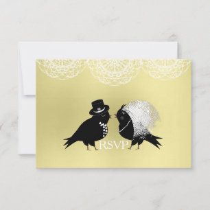 RSVPCard für niedliche Vögel und Groom Whimsical L RSVP Karte