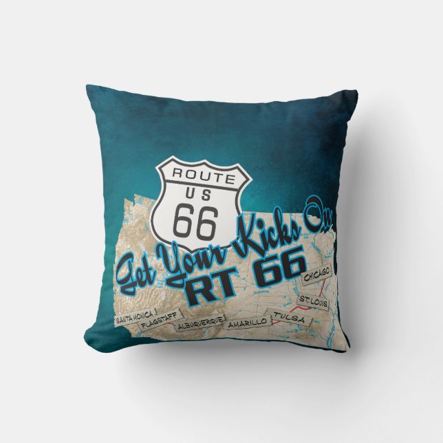 rt 66 Kissen mit "Get your kicks" 26blau (Vorderseite)