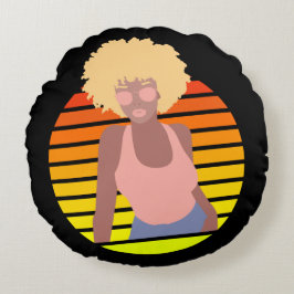 RTRO AFRO QUEEN - AFRO AMERIKANISCHE QUEEN RUNDES KISSEN