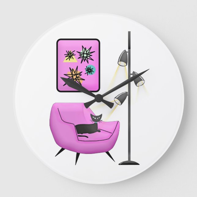 RTRO SCHWARZ KATZKLOCK GROßE WANDUHR (Vorderseite)