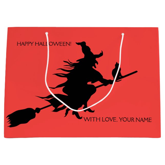 RTRO SILHOUETTE HALLOWEWITCH AUF BROOM GIFT BAG GROßE GESCHENKTÜTE (Vorderseite)