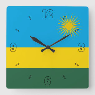 Ruanda Flag Green Blue Yellow Sun Numbers Quadratische Wanduhr