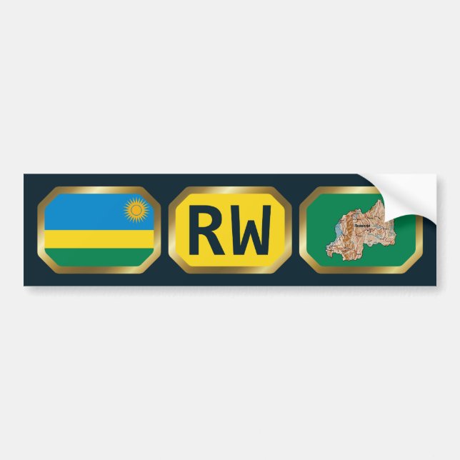 Ruanda Flag Map Code Autoaufkleber (Vorne)