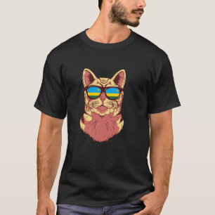 Ruanda-Flagge Ruandische Katze Sonnenbrille Lustig T-Shirt