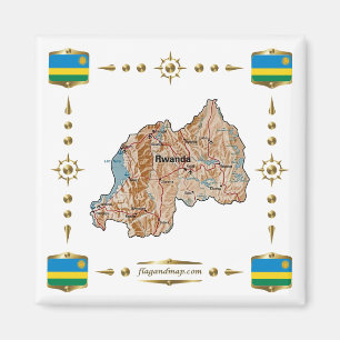 Ruanda Map + Flags Magnet