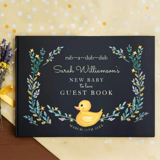Rub-A-Dub-Dub Gelber Gummi Ducky Floral Garden Gästebuch (Rub-A-Dub-Dub Yellow Rubber Ducky Floral Garden Guest Book)