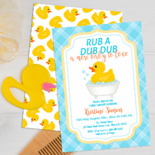 Rub-A-Dub Rubber Duck Baby Shower Einladung - Blu